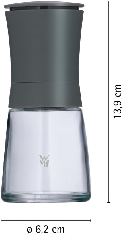 WMF Trend Mühlenset 2tlg, Salz- und Pfeffermühle unbefüllt, Glasbehälter, Keramikmahlwerk, Mühle für Salz und Pfeffer, Gewürze, spülmaschinengeeignet, grau