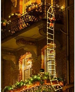 Geemoo LED Weihnachtsmann Leiter Lichterkette - 3 Meter LED Weihnachtsbeleuchtung Strombetrieben mit Timer, Speicherfunktion, 8 Modi, für Innen Außen Weihnachtsbaum Fenster Weihnachten Deko (Warmweiß)