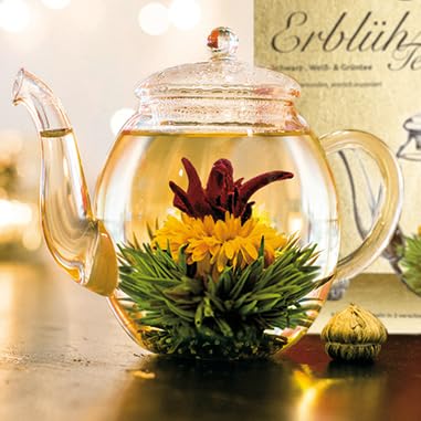 Creano 6 Teeblumen Geschenkbox weißer, schwarzer & grüner Tee in edler Magnetbox mit Silberprägung - 6 verschiedene Sorten - Geschenk zu Weihnachten