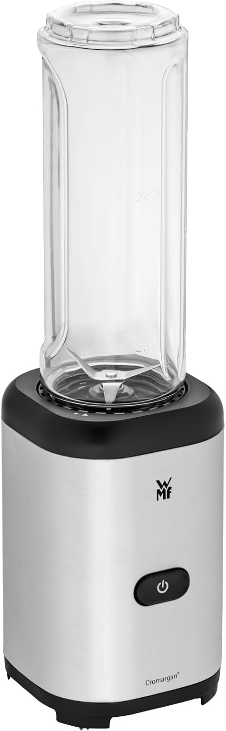 WMF Kult X Mix & Go – Smoothie Maker & Mixer, kompakter Standmixer 300 W mit 0,6 L Tritan-Flasche, 4 Edelstahlklingen, Sicherheitsabschaltung, Shake Mixer aus Cromargan Edelstahl, Deep Black
