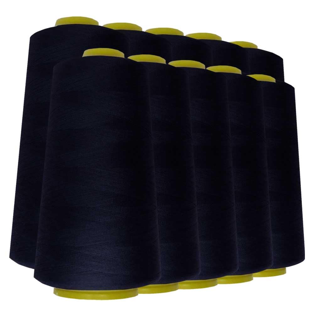 Schneidereibedarf Werner - 10 Rollen/Konen Overlock-Nähgarn/Overlockgarn - Polyester, 40/2 Stärke, 2743 Meter / 3000 Yards, für Näharbeiten, Quilten, Patchwork, Kleidung (schwarz (580))