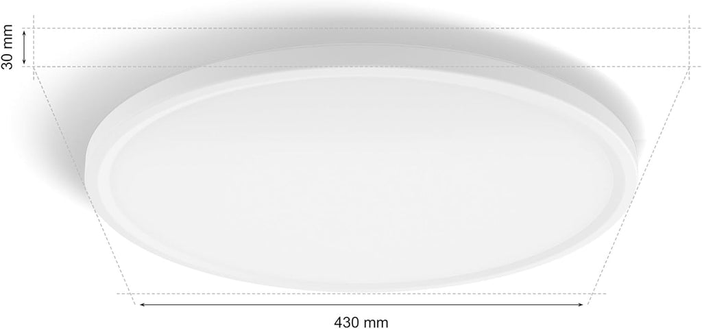 Philips Hue Devote Smart LED-Panel-Licht, weißes und farbiges Ambiente, rund 43 cm, 23 W, 2900 Lumen, weißer Rahmen für Innenbeleuchtung, Decke, Wohnzimmer, Küche, Flur