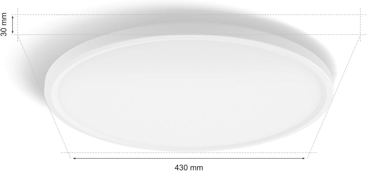 Philips Hue Devote Smart LED-Panel-Licht, weißes und farbiges Ambiente, rund 43 cm, 23 W, 2900 Lumen, weißer Rahmen für Innenbeleuchtung, Decke, Wohnzimmer, Küche, Flur