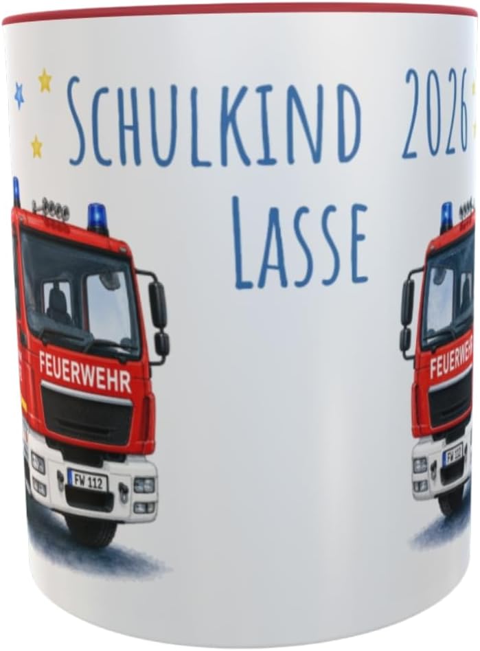 Namenstasse Personalisierte Einschulung Tasse Schulkind 2026 Polizei Motiv mit Wunschname 330ml Keramik spülmaschinenfest Geschenk Schultüte (Feuerwehr)