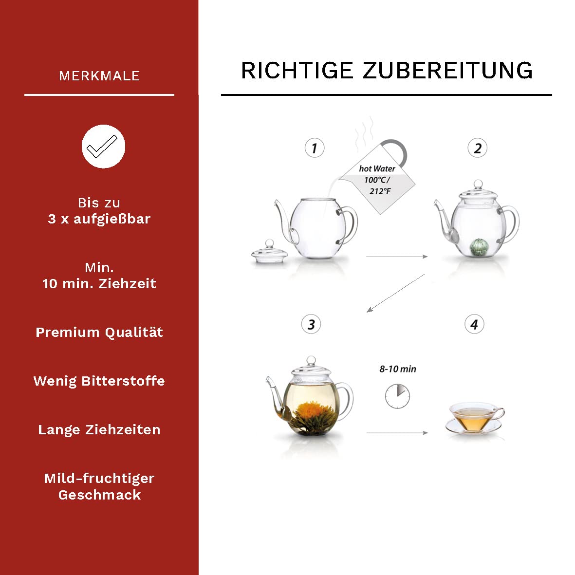 Creano 6 Teeblumen Geschenkbox weißer, schwarzer & grüner Tee in edler Magnetbox mit Silberprägung - 6 verschiedene Sorten - Geschenk zu Weihnachten