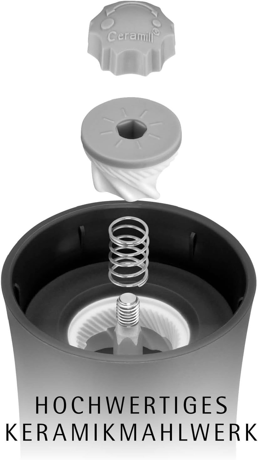 WMF Trend Mühlenset 2tlg, Salz- und Pfeffermühle unbefüllt, Glasbehälter, Keramikmahlwerk, Mühle für Salz und Pfeffer, Gewürze, spülmaschinengeeignet, grau