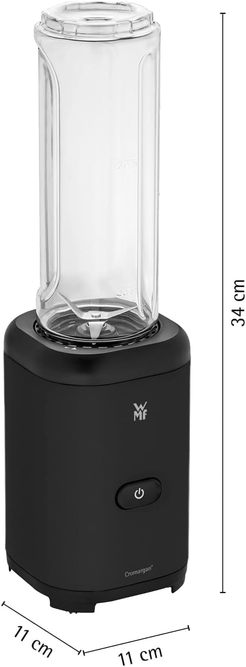 WMF Kult X Mix & Go – Smoothie Maker & Mixer, kompakter Standmixer 300 W mit 0,6 L Tritan-Flasche, 4 Edelstahlklingen, Sicherheitsabschaltung, Shake Mixer aus Cromargan Edelstahl, Deep Black