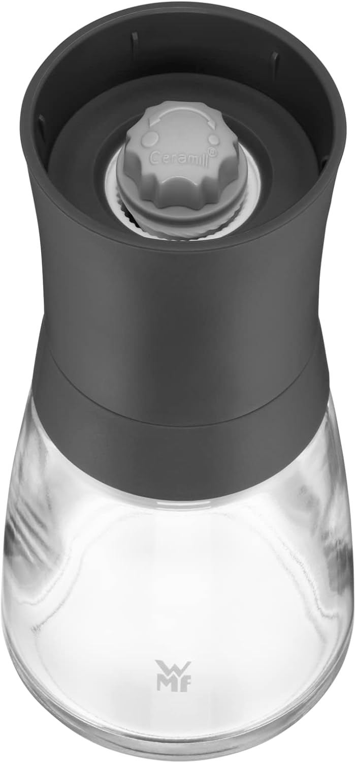 WMF Trend Mühlenset 2tlg, Salz- und Pfeffermühle unbefüllt, Glasbehälter, Keramikmahlwerk, Mühle für Salz und Pfeffer, Gewürze, spülmaschinengeeignet, grau