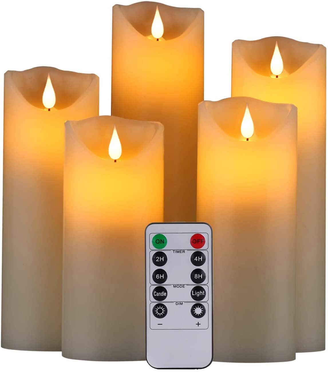 LED Kerzen Set von 9 Flammenlose Kerzen Batteriebetriebene Kerzen D2.2xH 4 "5" 6 "7" 8 "9" Echtwachssäule Kerzen Flackern mit Fernbedienung und Timer-Steuerung, Elfenbein Farbe（9x1）