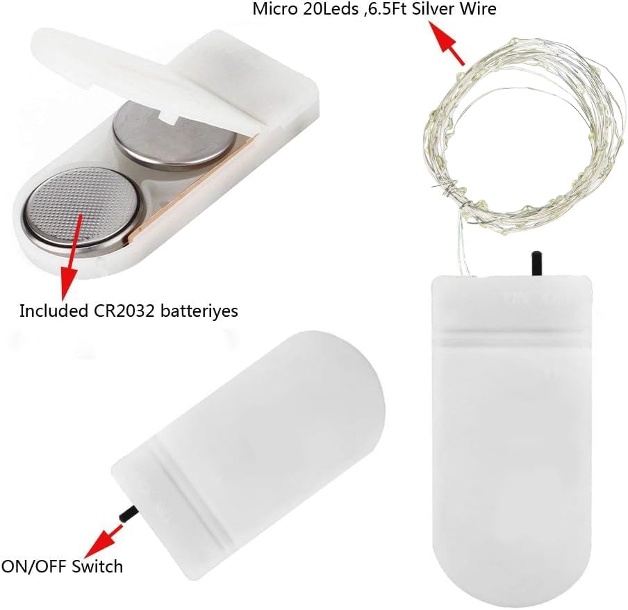 BXROIU 6 x 20 LED Micro Lichterkette Batterie 2 m mit CR2032 Warmweiß