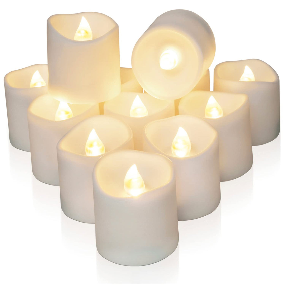 Homemory 12 led teelichter mit Timer, elektrische flackernde batteriebetriebene Kerzen, 6 Stunden an und 18 Stunden aus, 3.2x3.6 cm, Plastik
