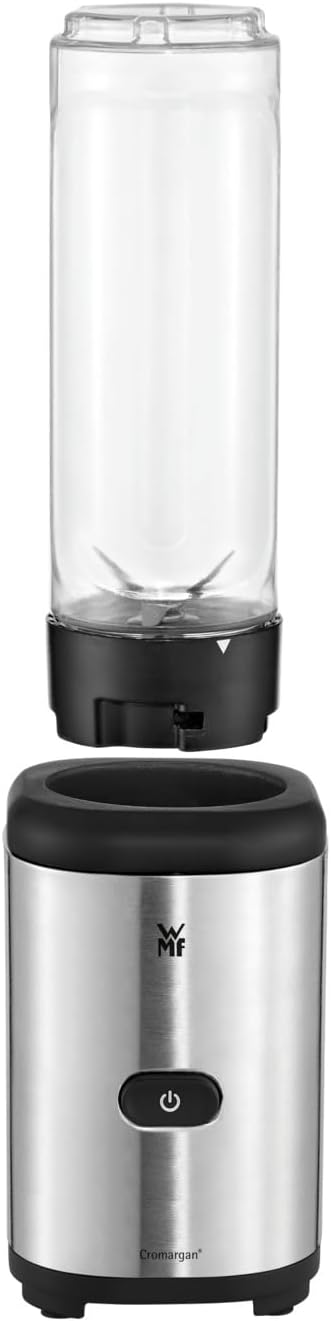 WMF Kult X Mix & Go – Smoothie Maker & Mixer, kompakter Standmixer 300 W mit 0,6 L Tritan-Flasche, 4 Edelstahlklingen, Sicherheitsabschaltung, Shake Mixer aus Cromargan Edelstahl, Deep Black
