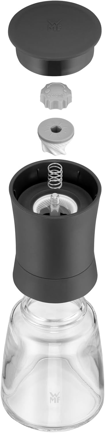 WMF Trend Mühlenset 2tlg, Salz- und Pfeffermühle unbefüllt, Glasbehälter, Keramikmahlwerk, Mühle für Salz und Pfeffer, Gewürze, spülmaschinengeeignet, grau