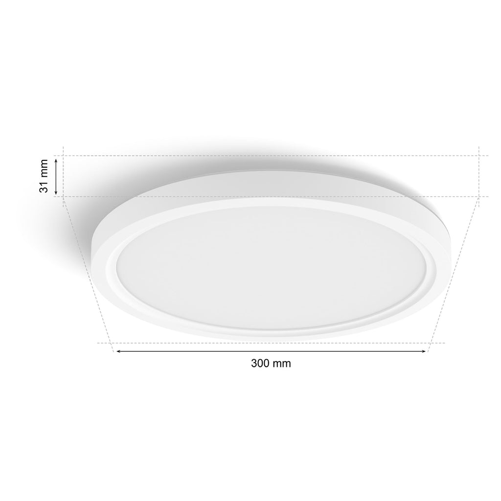 Philips Hue Devote Smart LED-Panel-Licht, weißes und farbiges Ambiente, rund 43 cm, 23 W, 2900 Lumen, weißer Rahmen für Innenbeleuchtung, Decke, Wohnzimmer, Küche, Flur
