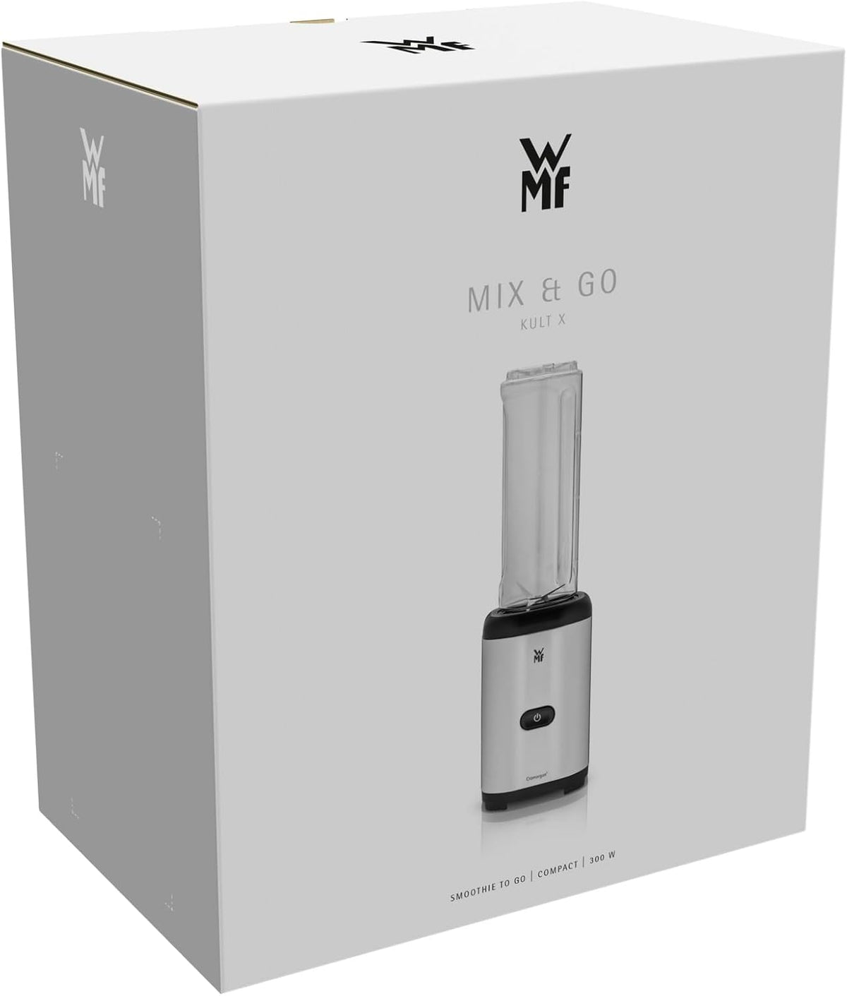 WMF Kult X Mix & Go – Smoothie Maker & Mixer, kompakter Standmixer 300 W mit 0,6 L Tritan-Flasche, 4 Edelstahlklingen, Sicherheitsabschaltung, Shake Mixer aus Cromargan Edelstahl, Deep Black