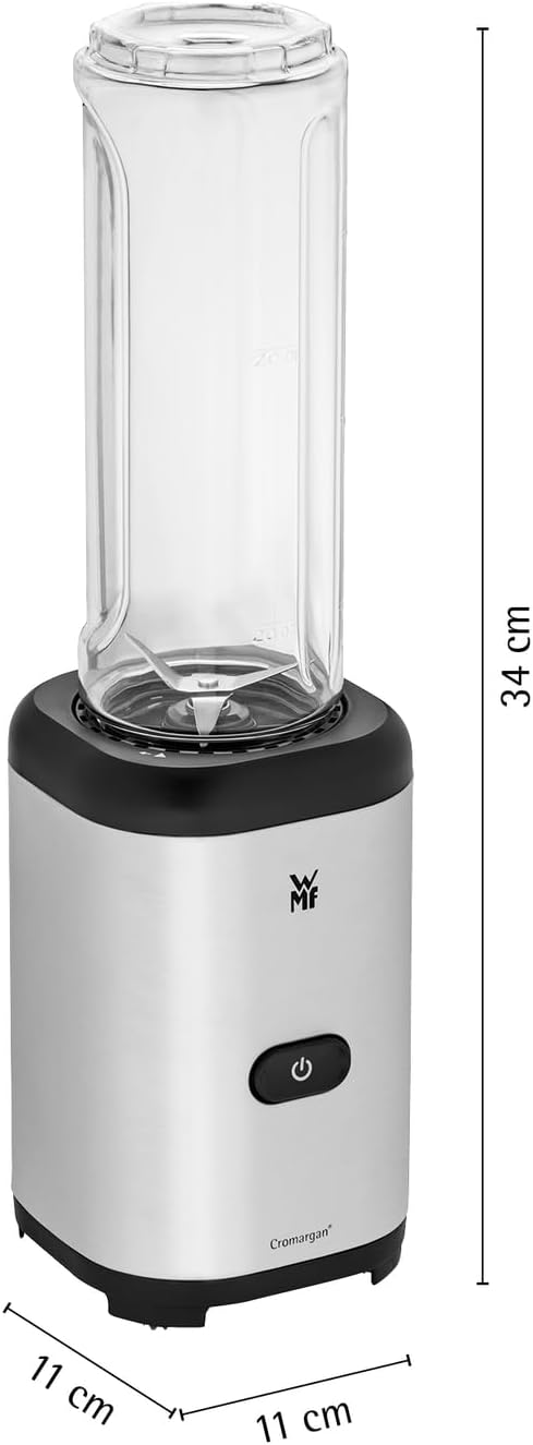 WMF Kult X Mix & Go – Smoothie Maker & Mixer, kompakter Standmixer 300 W mit 0,6 L Tritan-Flasche, 4 Edelstahlklingen, Sicherheitsabschaltung, Shake Mixer aus Cromargan Edelstahl, Deep Black