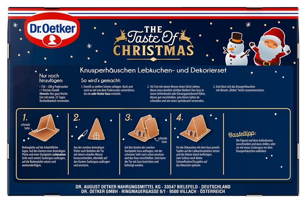 Dr. Oetker Knusper-Häuschen, Lebkuchenhaus und Dekorierset zum Basteln und Verzieren für die Weihnachtszeit- 1 x 403 g