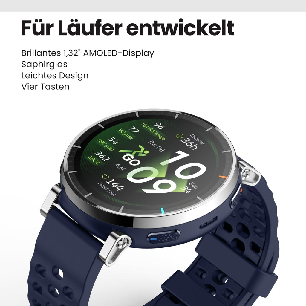 Amazfit Active 3 Premium 45mm GPS Lauf-Smartwatch, 1,32" AMOLED Saphir-Display, 12 Tage Akku, 4GB, NFC, Offline-Karten, 170+ Trainingsmodi, 5 ATM, Herzfrequenz- & Fitness-Tracker für Android & iPhone