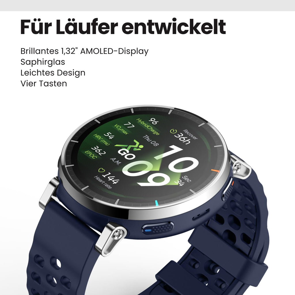 Amazfit Active 3 Premium 45mm GPS Lauf-Smartwatch, 1,32" AMOLED Saphir-Display, 12 Tage Akku, 4GB, NFC, Offline-Karten, 170+ Trainingsmodi, 5 ATM, Herzfrequenz- & Fitness-Tracker für Android & iPhone
