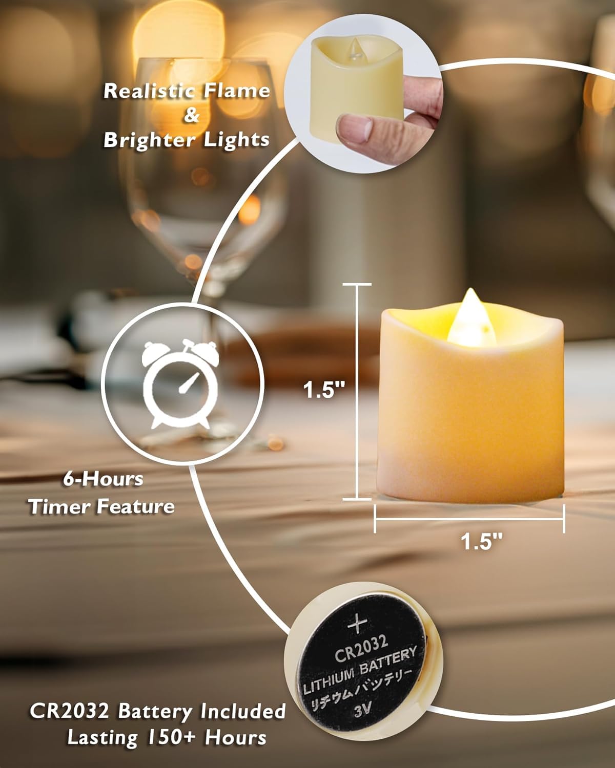 Homemory 12 led teelichter mit Timer, elektrische flackernde batteriebetriebene Kerzen, 6 Stunden an und 18 Stunden aus, 3.2x3.6 cm, Plastik