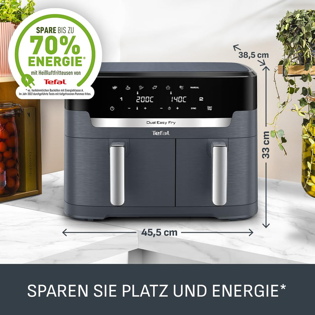 Tefal Dual Easy Fry Heißluftfritteuse 8,3 L mit 2 Kammern