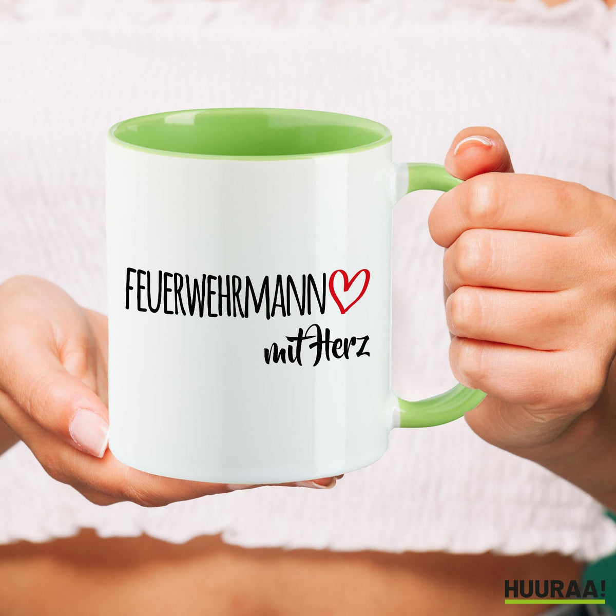 Huuraa Kaffeetasse Feuerwehrmann mit Herz Geschenk