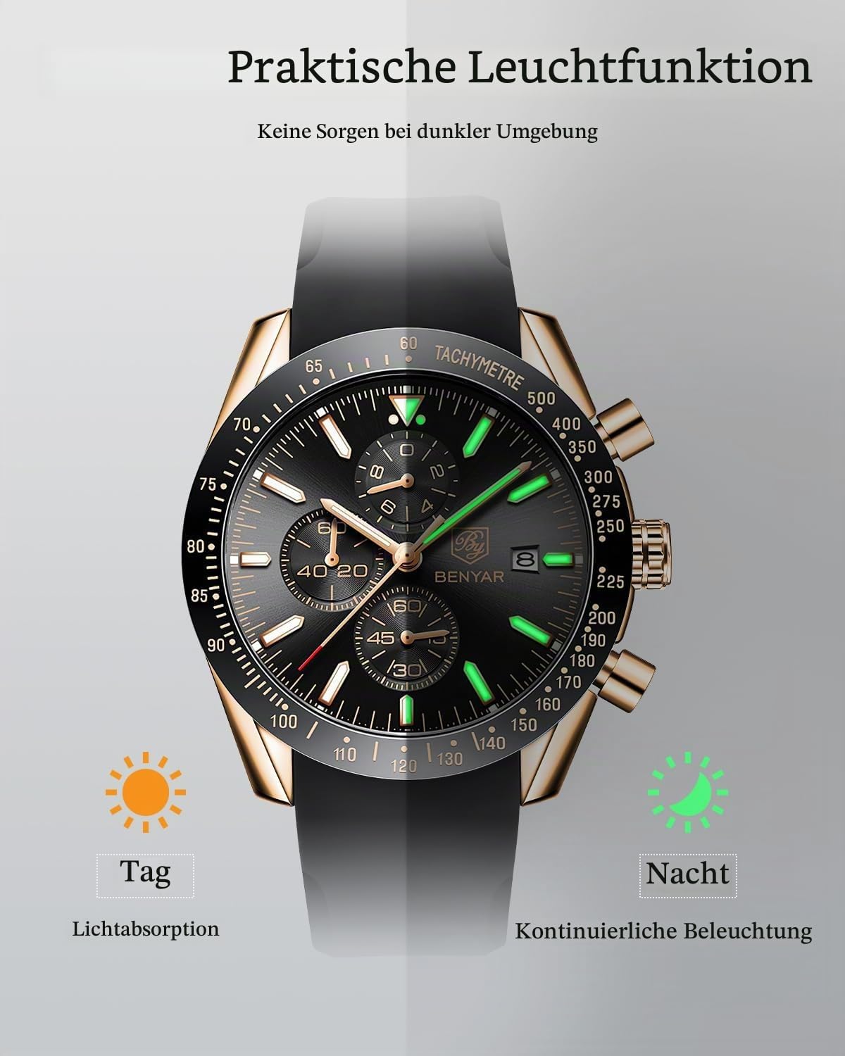 BENYAR Uhren Herren Analog Quarz Chronograph Herrenuhren Wasserdicht Datum Lederband Armbanduhr Lässig Business-Kleid fur Männer Klassische Elegantes Geschenk