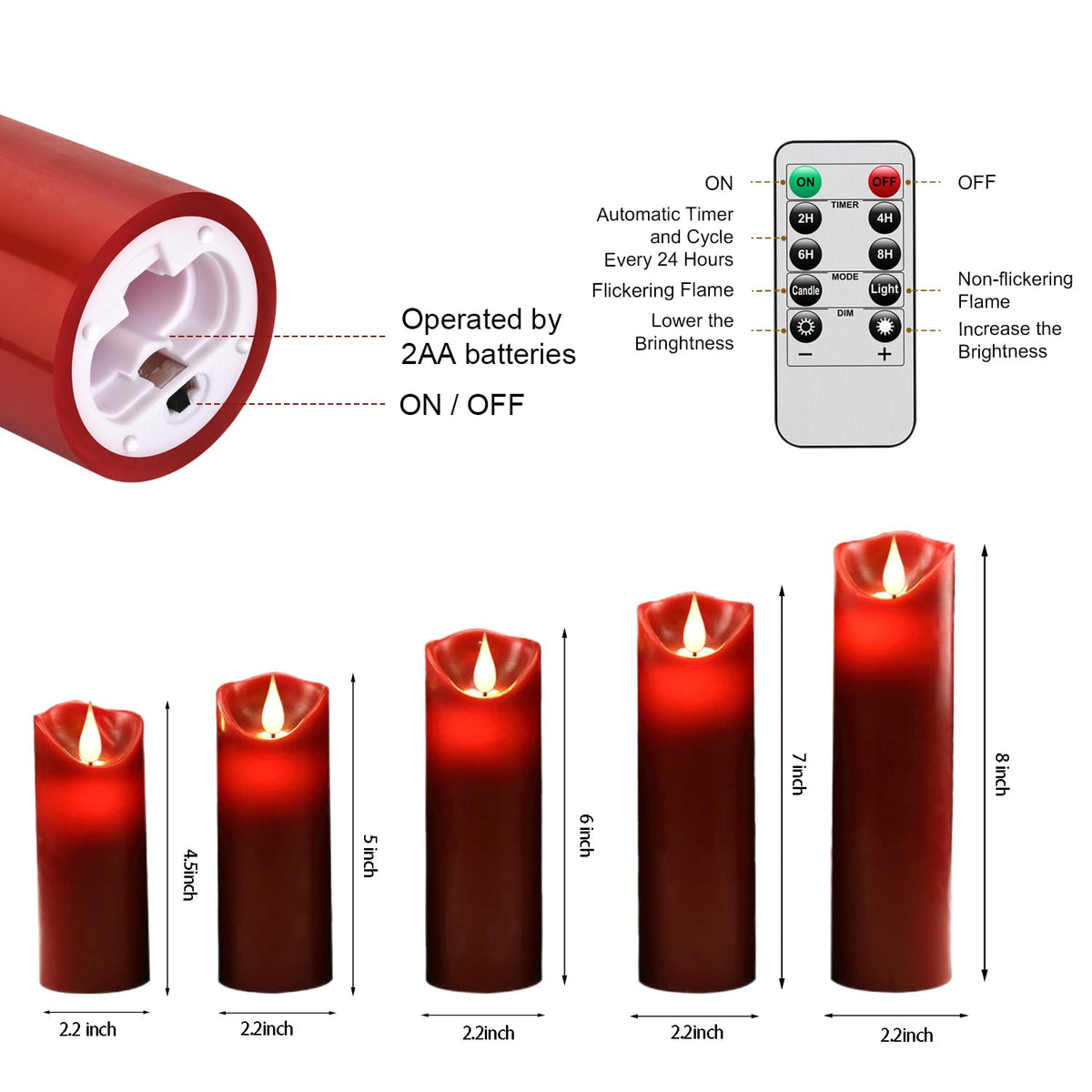 LED Kerzen Set von 9 Flammenlose Kerzen Batteriebetriebene Kerzen D2.2xH 4 "5" 6 "7" 8 "9" Echtwachssäule Kerzen Flackern mit Fernbedienung und Timer-Steuerung, Elfenbein Farbe（9x1）