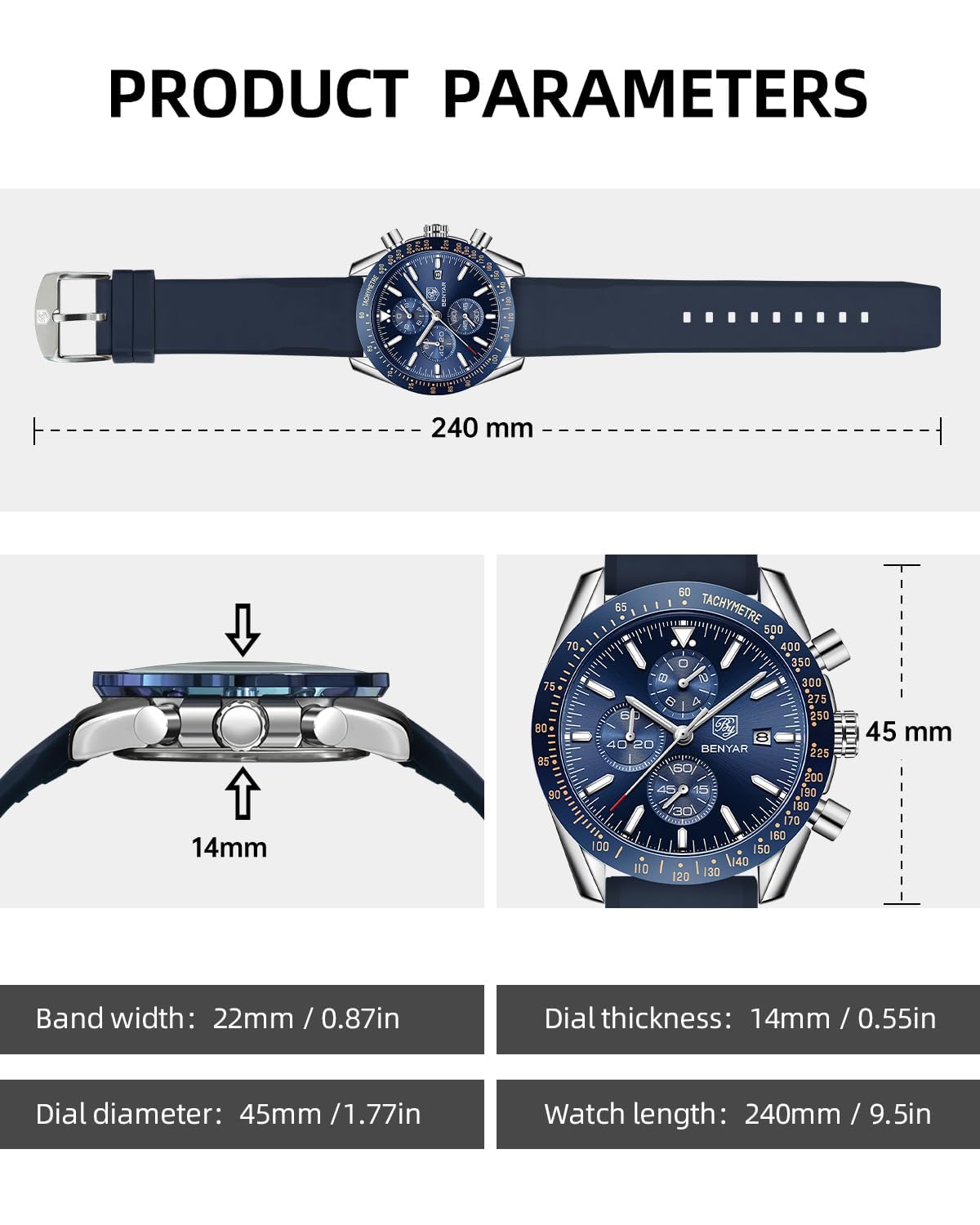 BENYAR Uhren Herren Analog Quarz Chronograph Herrenuhren Wasserdicht Datum Lederband Armbanduhr Lässig Business-Kleid fur Männer Klassische Elegantes Geschenk