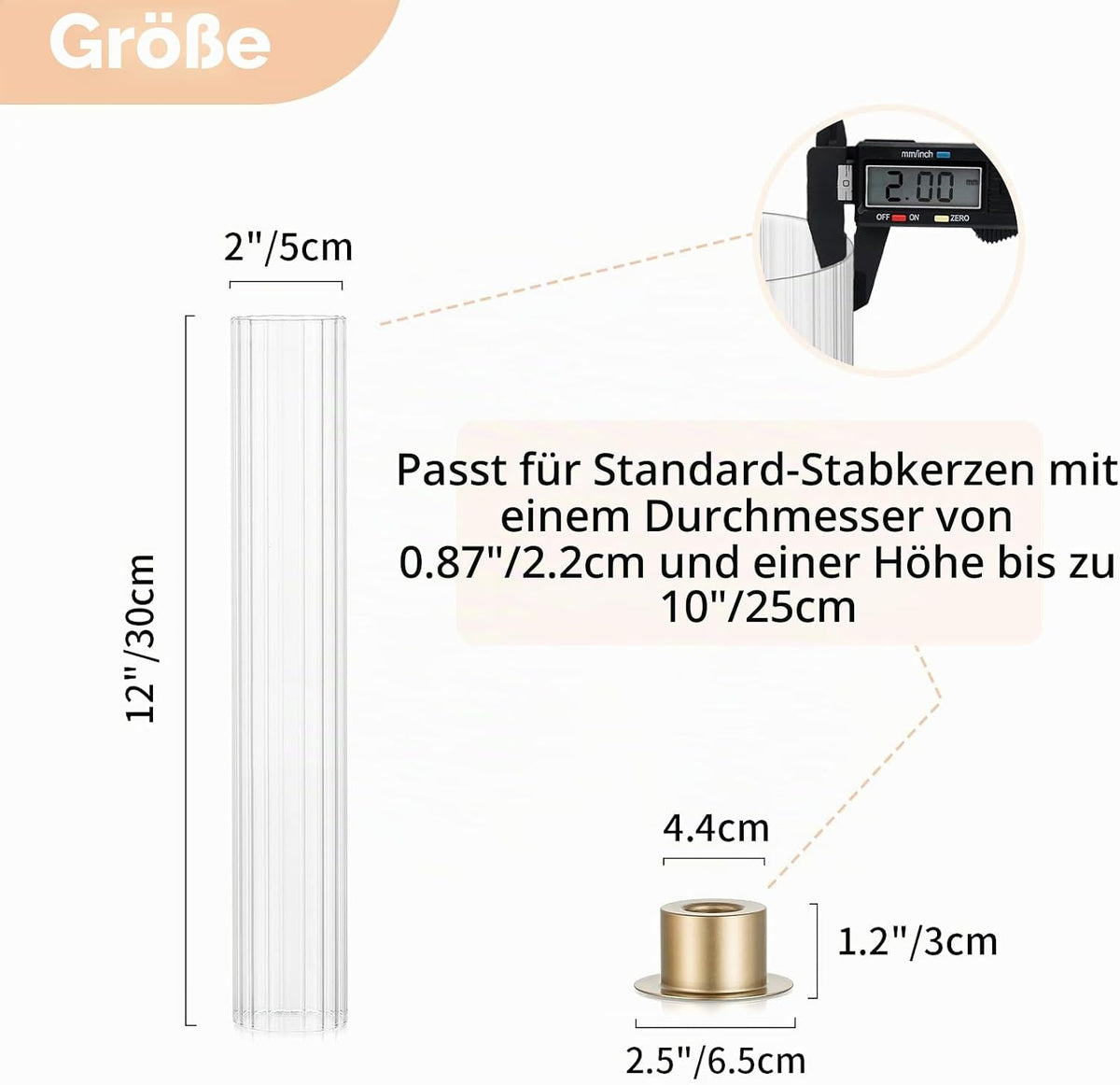 NUPTIO Kerzenständer Gold Glaszylinder für Kerzen Kerzenhalter Stabkerzen