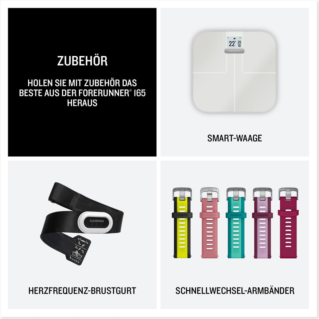 Garmin Forerunner 165 43mm - Lauf-Smartwatch, 1,2" AMOLED Touchscreen, bis zu 11 Tage Akkulaufzeit, 25+ Sport-Apps, Trainingsempfehlungen, Gesundheitsdaten, smarten Funktionen