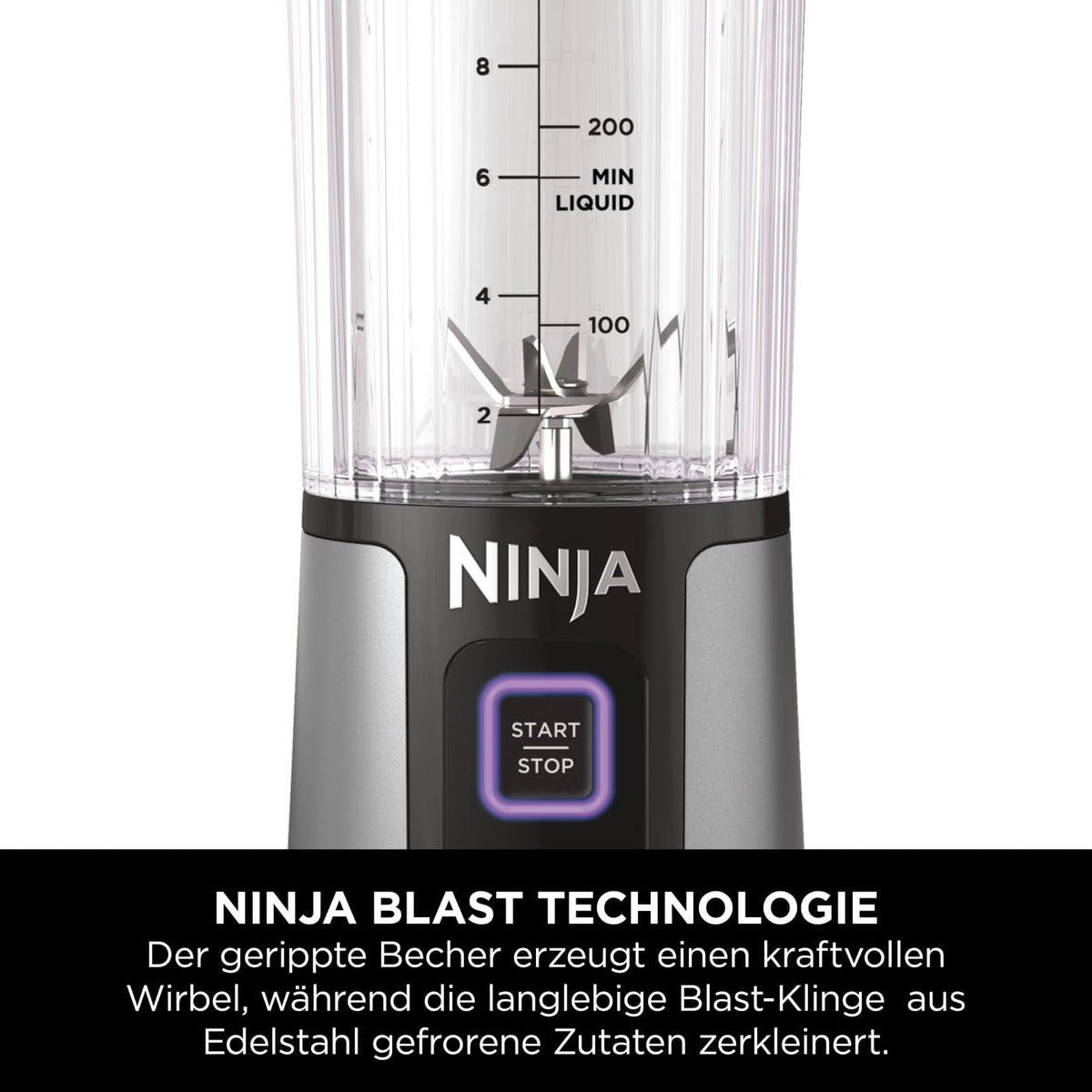 Ninja Blast Tragbarer Mixer / Blender / Smoothie Maker, 530ml Becher, Auslaufsicherer Deckel, Leistungsstarker Mini Standmixer, Kabellos & Wiederaufladbar, Zerkleinert Eis & Obst, Blau, BC151EUNV