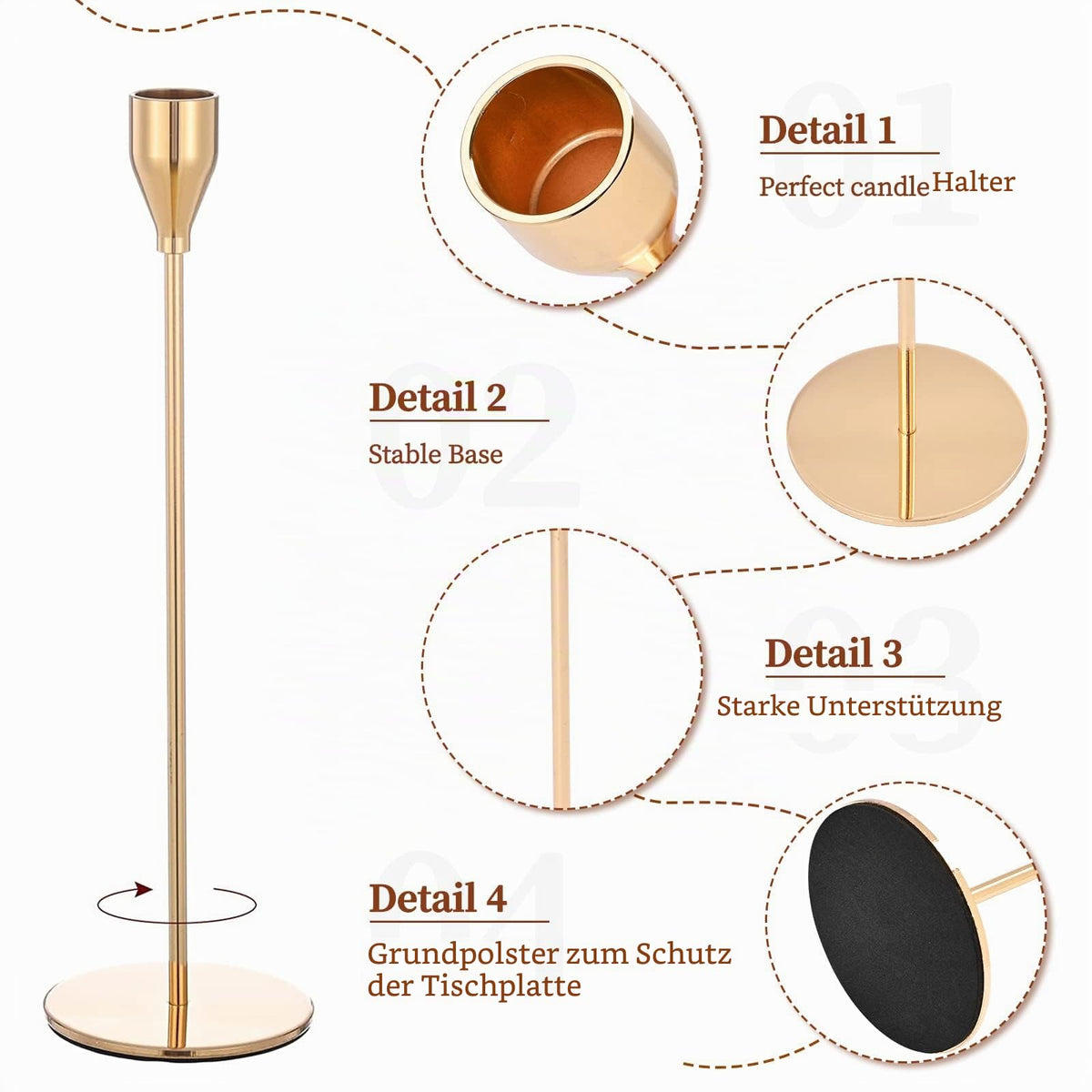 Pesonlook Set mit 24 Kerzenhaltern, Goldfarben, Konisch