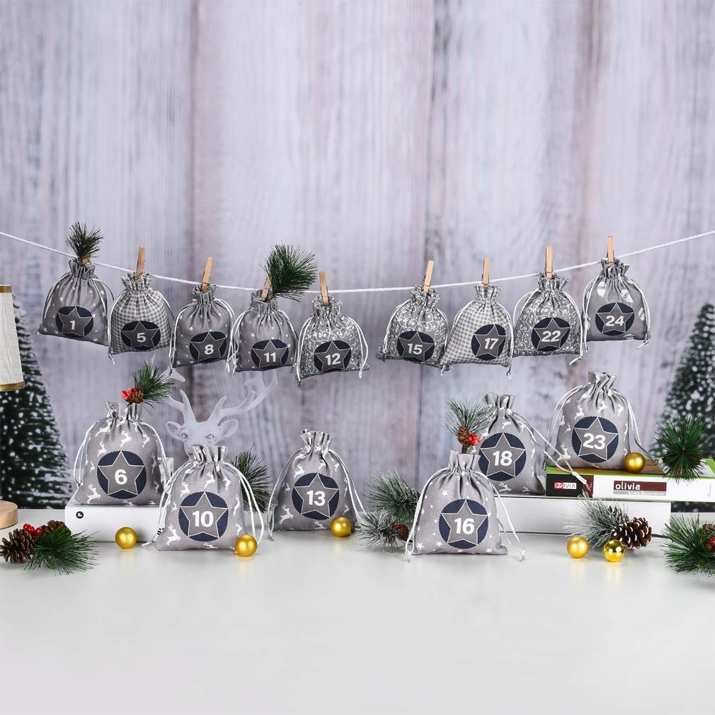 Adventskalender zum Befüllen, 24 Weihnachtskalender Papiertüten zum Selber Basteln, Geschenktüten zum selbst füllen, Advents Tüten Selbstbefüllen für Kinder & Erwachsene