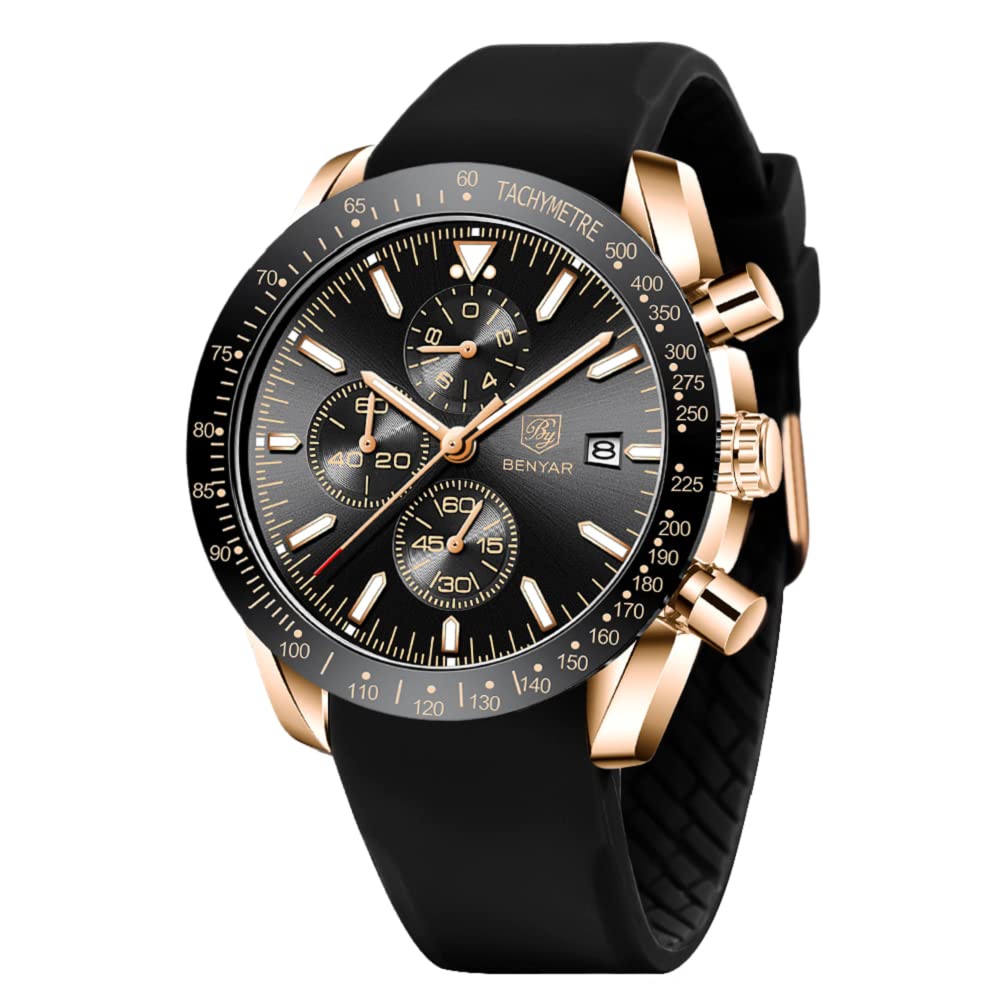 BENYAR Uhren Herren Analog Quarz Chronograph Herrenuhren Wasserdicht Datum Lederband Armbanduhr Lässig Business-Kleid fur Männer Klassische Elegantes Geschenk