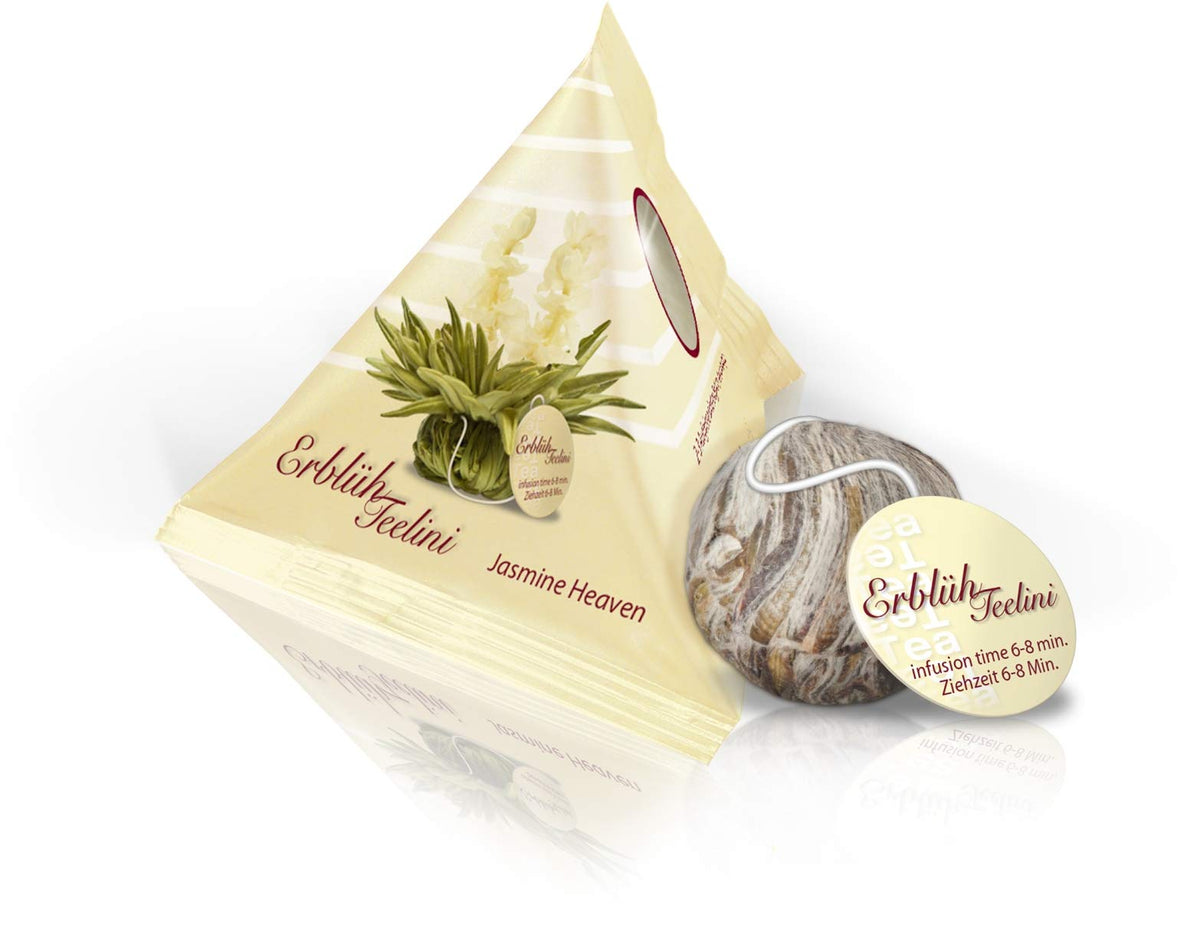 Creano 6 Teeblumen Geschenkbox weißer, schwarzer & grüner Tee in edler Magnetbox mit Silberprägung - 6 verschiedene Sorten - Geschenk zu Weihnachten