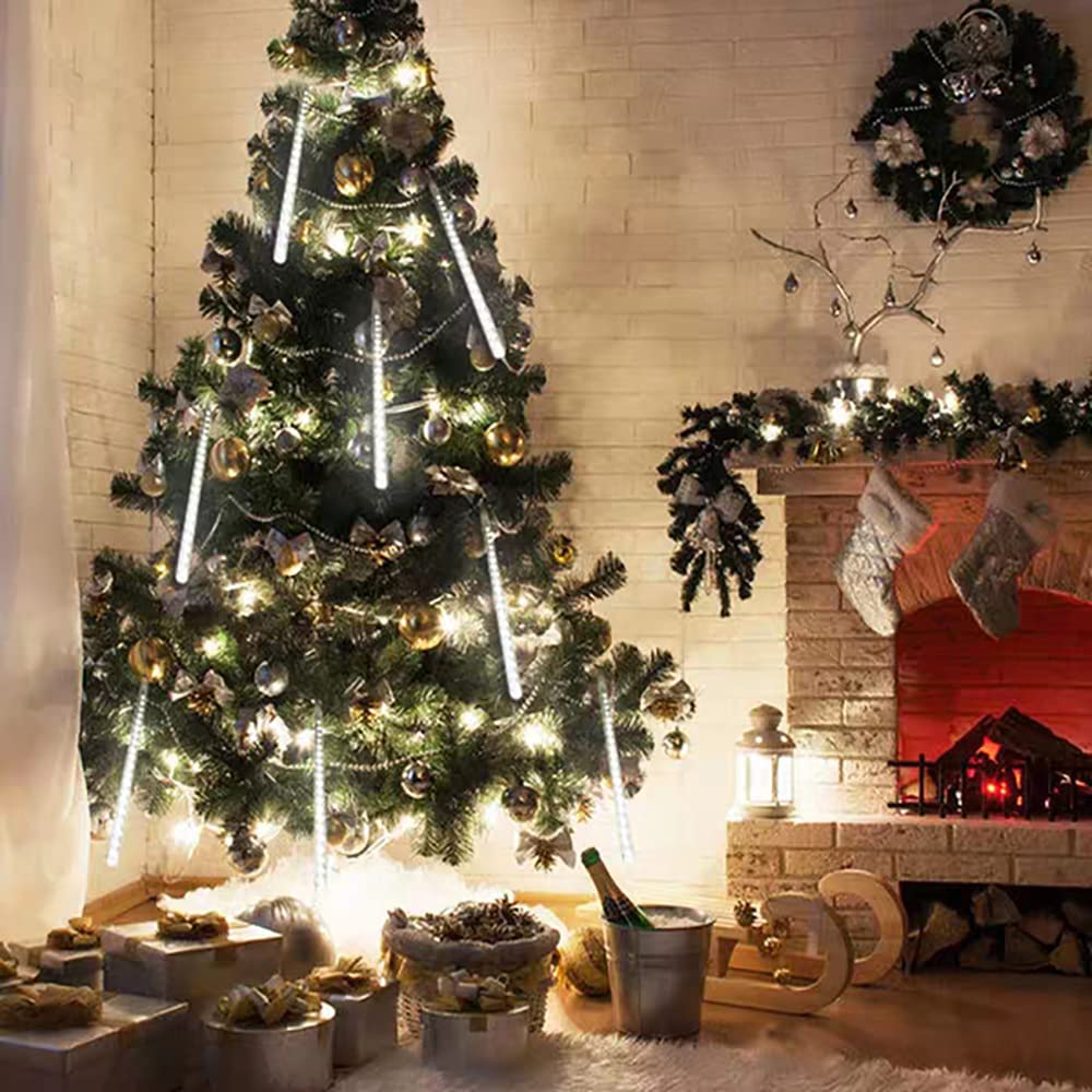 Kwaiffeo Weihnachtsdeko,10 Röhren LED Meteorschauer Lichterkette Außen, Wasserdichte Fallende Regen Lichter für Weihnachten Halloween Weihnachtsbaum Hochzeit Garten Fenster, Mehrfarbig