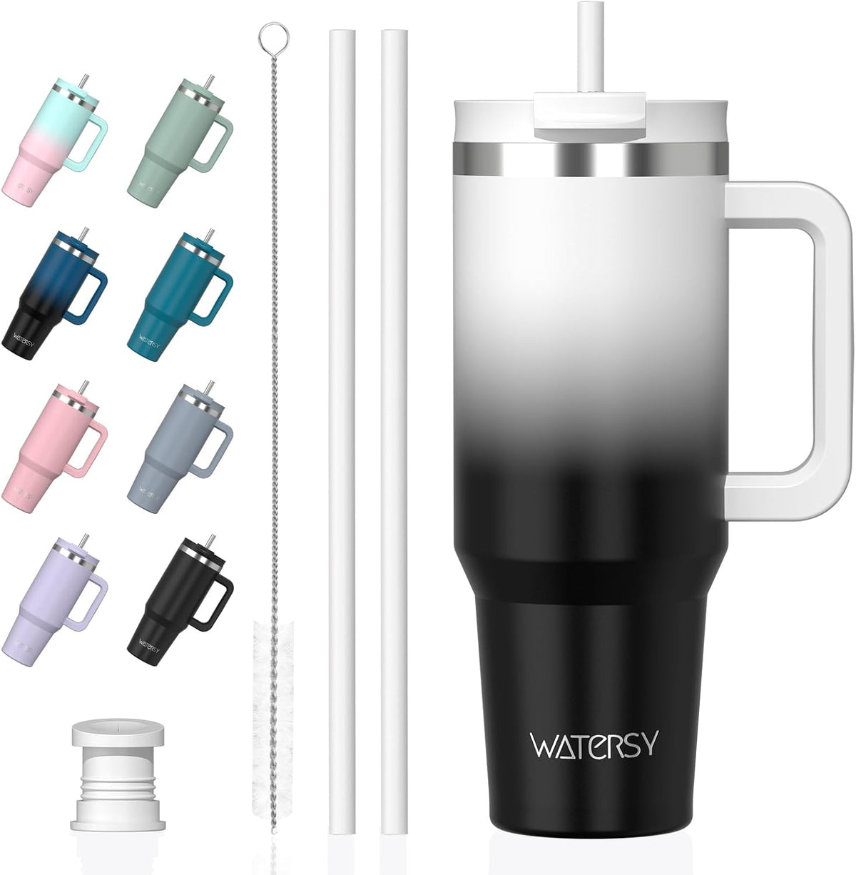 WATERSY 1.2L Thermobecher mit 2 Strohhalmen, Trinkbecher Auslaufsicherer Kaffeebecher To Go Vakuum-Isoliert mit BPA frei Schraubdeckel, Trinkflasche Kühlt 12 Stunden,Tiefseelndigo