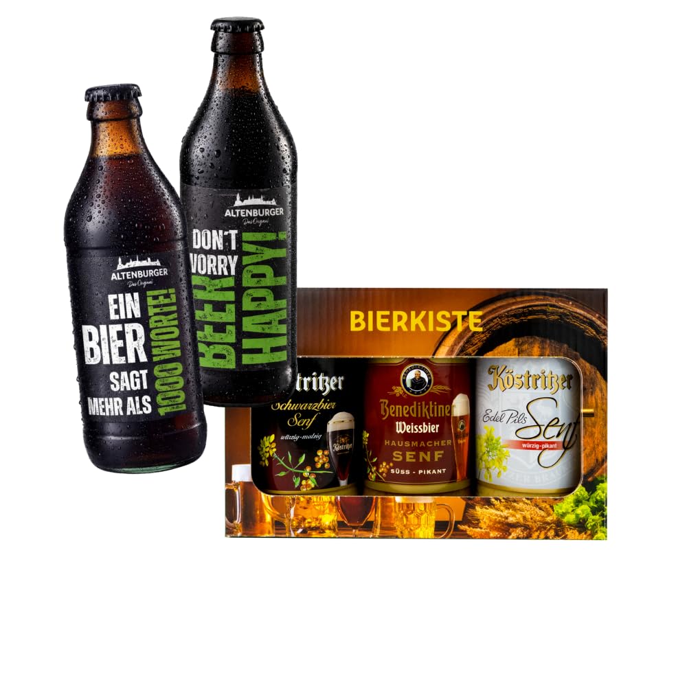 Altenburger Original Bierkiste - drei mit Bier verfeinerte Senfsorten als Geschenk-Set (3-teilig), Geschenkbox für Männer und Frauen