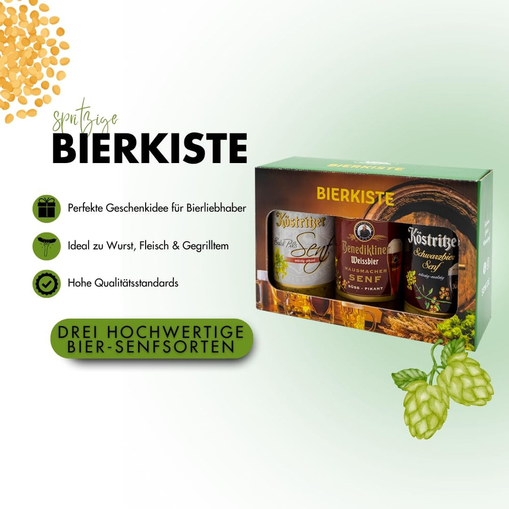 Altenburger Original Bierkiste - drei mit Bier verfeinerte Senfsorten als Geschenk-Set (3-teilig), Geschenkbox für Männer und Frauen
