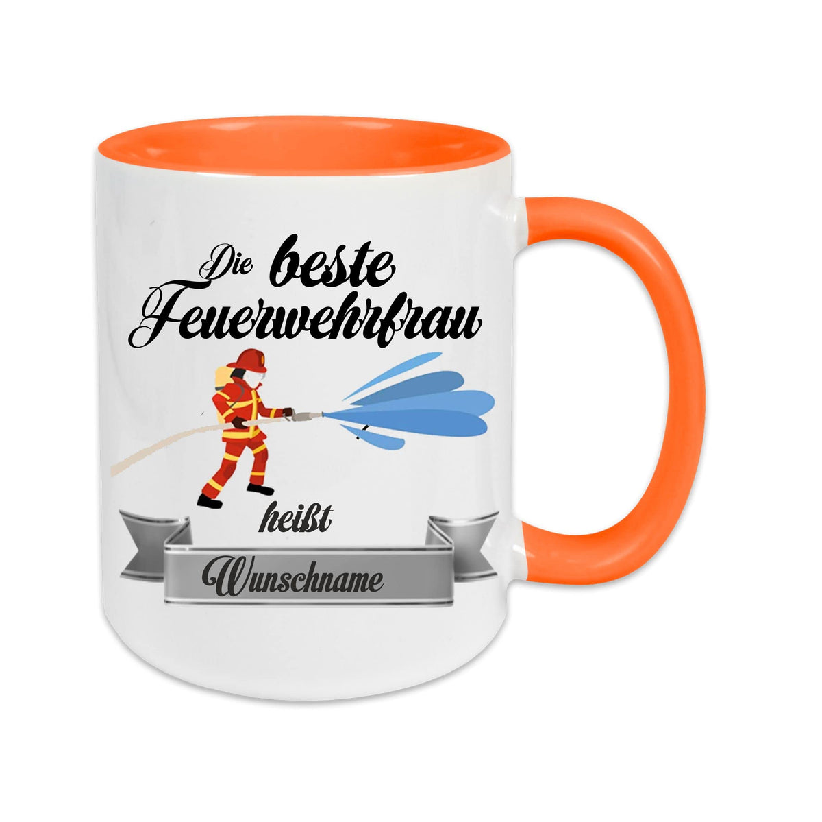 Crealuxe Edelstahltasse mit Karabiner - Der Beste Feuerwehrmann heißt Wunschname - 330ml, Tasse personalisiert, Kaffeetasse, Bürotasse, Metalltasse mit Name