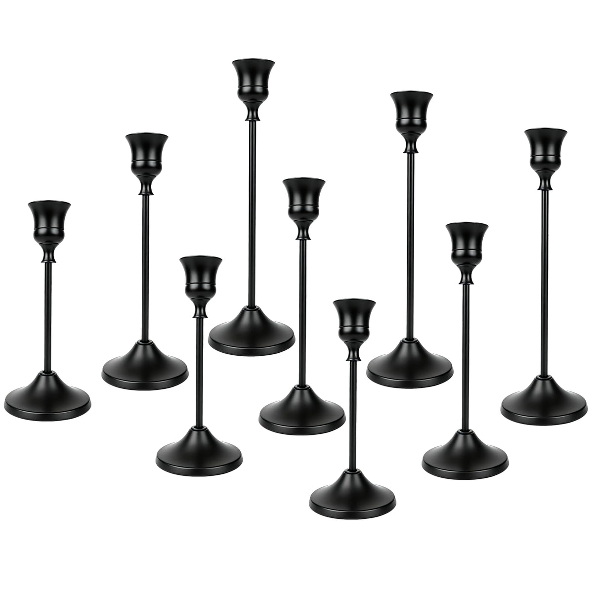 9 Stück Kerzenständer Set; Gold Kerzenständer aus Metall für Spitzkerzen, Vintage Kerzenhalter, Hohe & Kurze Candle Holders für Hochzeiten, Partys, Abendessen (Gold, 9 Stück)