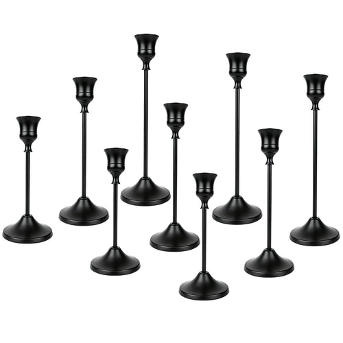 9 Stück Kerzenständer Set; Gold Kerzenständer aus Metall für Spitzkerzen, Vintage Kerzenhalter, Hohe & Kurze Candle Holders für Hochzeiten, Partys, Abendessen (Gold, 9 Stück)