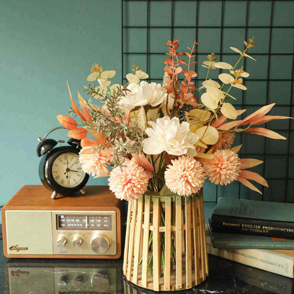 KIRIFLY Kunstblumen Künstliche Pflanzen Blumen Deko Seidenblumen Blumenarrangements Kernstück Hochzeit Blumenstrauß(Herbstrot)
