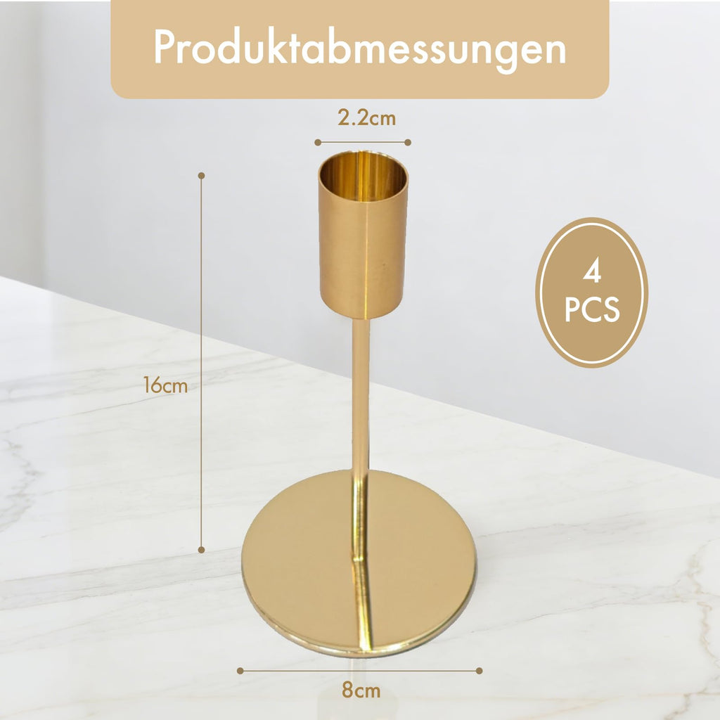 ALULU 8 Stück goldene Kerzenständer aus Metall für Stabkerzen Ø 2,2 cm