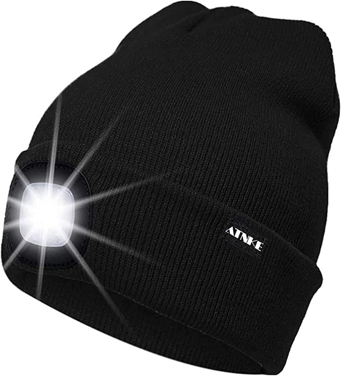 ATNKE LED Beleuchtete Mütze,Wiederaufladbare USB Laufmütze mit Licht Extrem Heller 4 LED Lampe Winter Warme Stirnlampe für Herren und Damen Geschenke