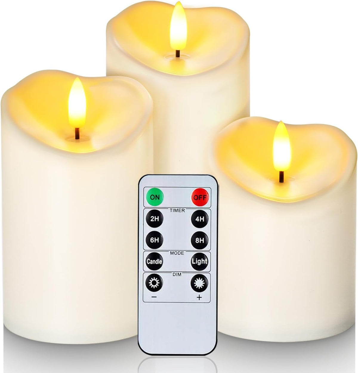 Homemory Wasserdicht Flackernden Flammenlose Kerzen, Outdoor-Batterie Betriebene LED-Säule Kerzen mit Fernbedienung Timer, Elektrische Gefälschte Kunststoff-Kerzen, Elfenbein, 3er-Set