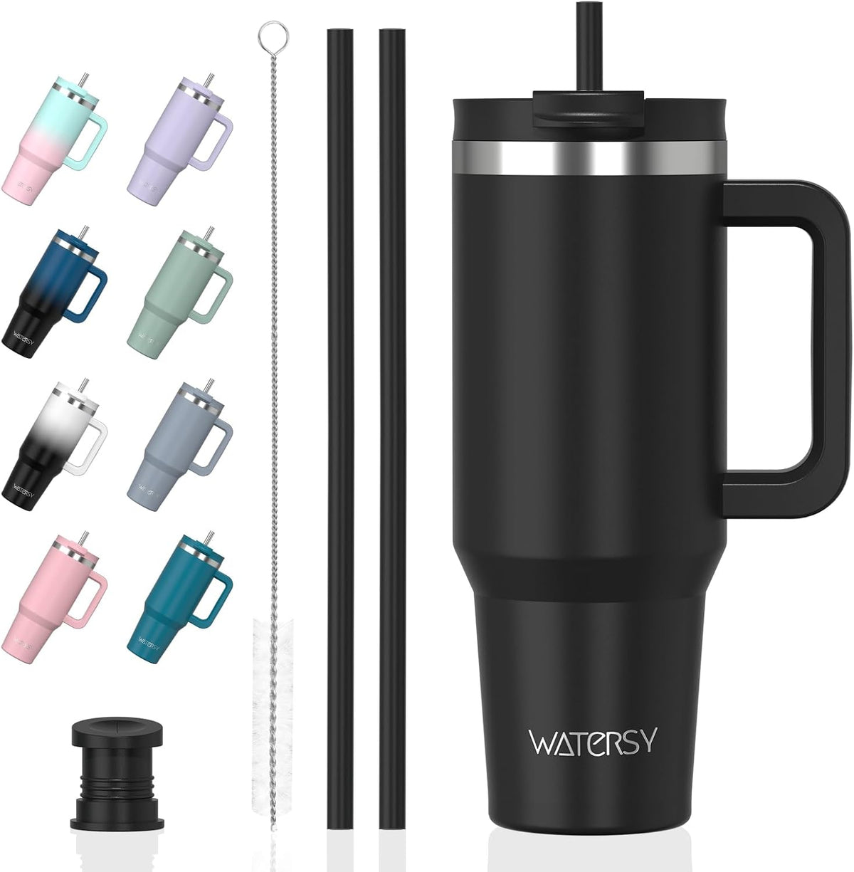 WATERSY 1.2L Thermobecher mit 2 Strohhalmen, Trinkbecher Auslaufsicherer Kaffeebecher To Go Vakuum-Isoliert mit BPA frei Schraubdeckel, Trinkflasche Kühlt 12 Stunden,Tiefseelndigo