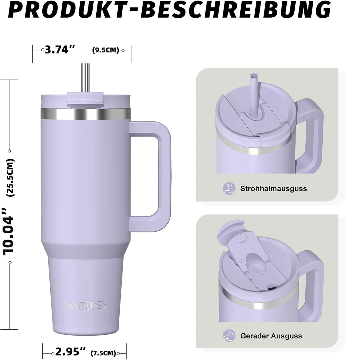 WATERSY 1.2L Thermobecher mit 2 Strohhalmen, Trinkbecher Auslaufsicherer Kaffeebecher To Go Vakuum-Isoliert mit BPA frei Schraubdeckel, Trinkflasche Kühlt 12 Stunden,Tiefseelndigo