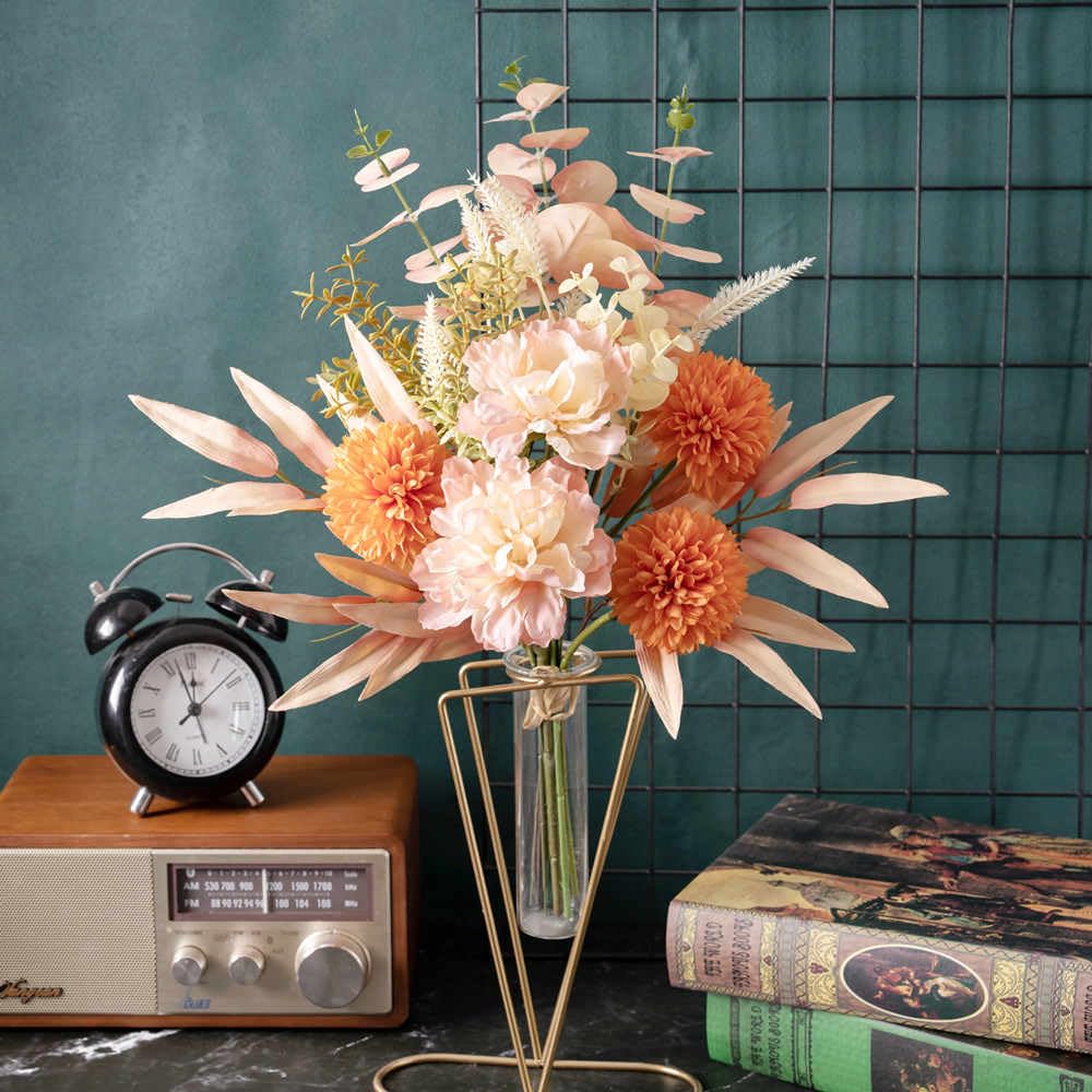 KIRIFLY Kunstblumen Künstliche Pflanzen Blumen Deko Seidenblumen Blumenarrangements Kernstück Hochzeit Blumenstrauß(Herbstrot)